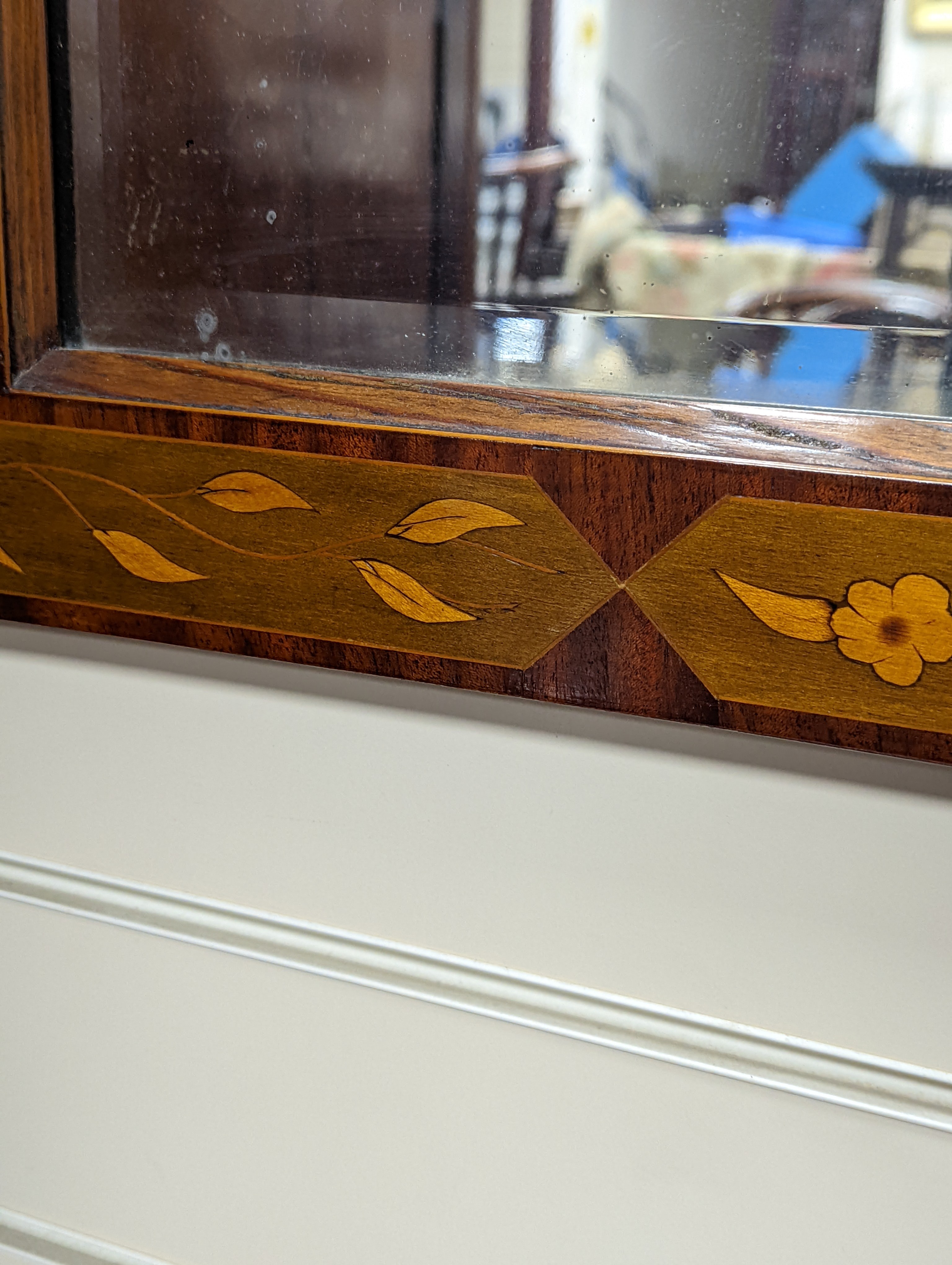 A Dutch floral rectangular marquetry and mahogany mirror, width 50cm, height 62cm